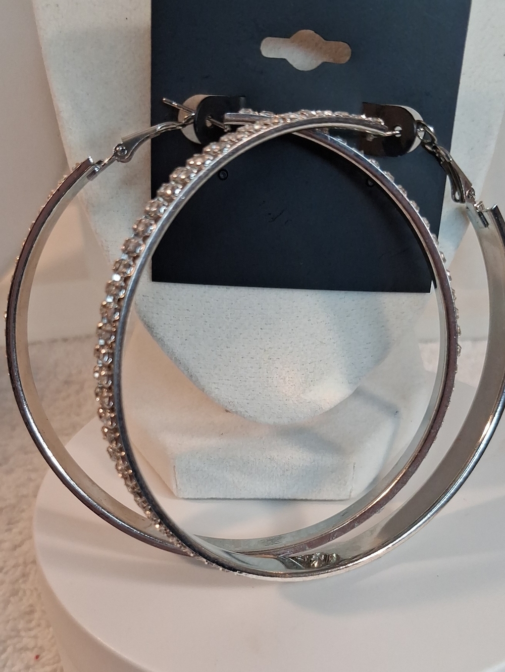Large Rhinestone Hoop Earrings - Silver Sparkle